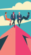 © Marie - Business Leaders Sitting on Giant Arrow, Navigating Challenges to Achieve Growth and Goals