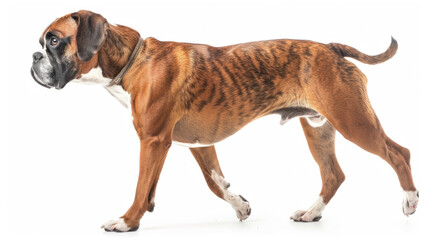 Wall Mural - Boxer dog walking side view isolated on white background