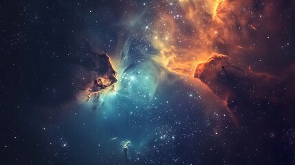 Wall Mural - intricate cosmic nebulae, swirling with colorful gases and dust, illuminated by the distant glow of 