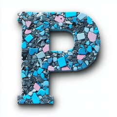 Poster - Mosaic Letter P in Blue, Grey, and Pink