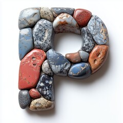 Sticker - Stone Letter P Composed of Colorful Pebbles