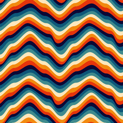 Wall Mural - abstract background of psychedelic groovy wavy line design in 1970s hippie retro style. vector seaml