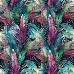 Wall Mural - vibrant digital art of colorful feathers in intricate pattern