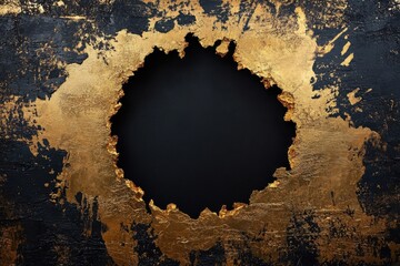 Poster - Abstract black and golden wall hole backdrop for creative displays
