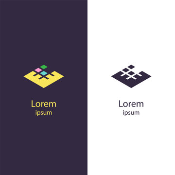 A modern and abstract logo design featuring geometric shapes in a diamond arrangement, combining vibrant colors and minimalist style, perfect for branding and business identities.