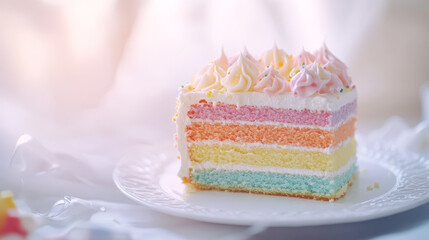 Wall Mural - Slice of rainbow cake with colorful sprinkles