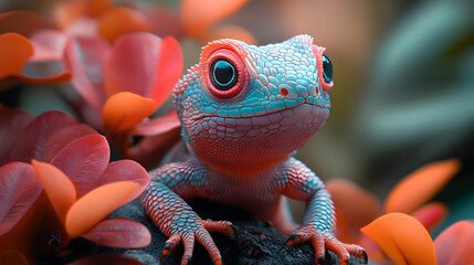 cute baby lizard on tree trunk and leaves