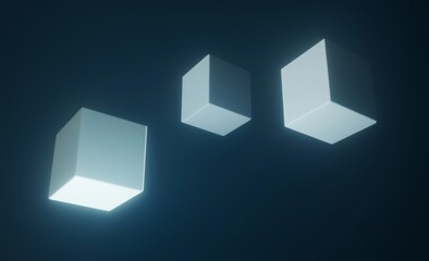 Poster - a 3d illustration of blockchain technology on a background of technological technology with informat