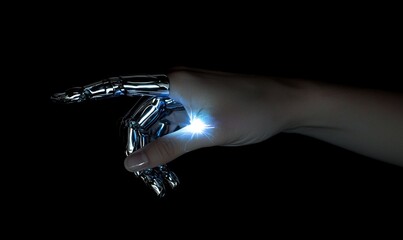 Poster - an electrical current generated by a robot hand and a human hand is rendered in 3d