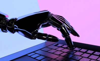 Poster - The robotic hand pressing the keyboard of a laptop in 3D