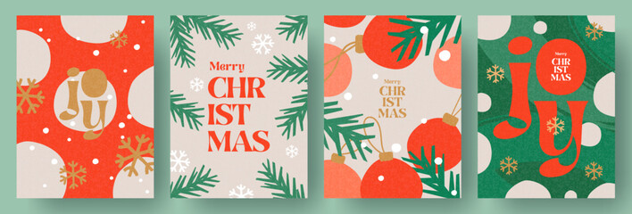 Wall Mural - merry christmas and happy new year greeting card set. modern beautiful xmas design with typography, 