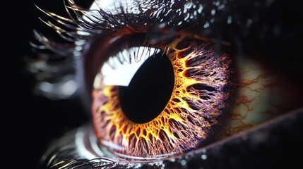 Poster - an animated human eye with a multicolored iris and pupil. rainbow lines scatter after a flash and fo