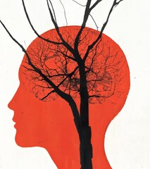 Poster - a bright orange ink depicts the network of brains inside the female head