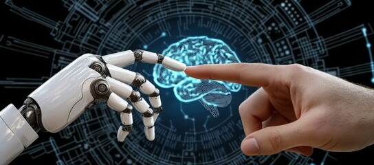 Poster - Featuring 3D rendering and AI research on droid robots and cyborgs. Incorporating digital data mining and machine learning for control of the computer brain.
