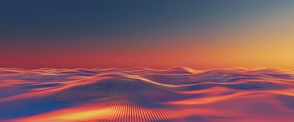 Poster - An abstract red blue cyber technology background, with a virtual reality landscape and wireframe mountains. Panoramic wallpaper.