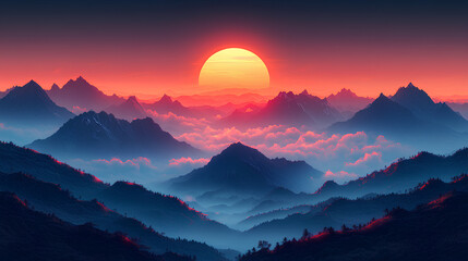 beautiful mountain views sunset