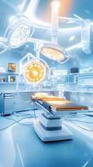 Poster - Modern Operating Room with Medical Equipment and Surgical Lights.