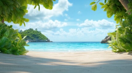 Canvas Print - A beach with a tropical background and palm trees, AI