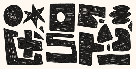 Aufkleber - Set of textured shapes. Abstract y2k funky doodle. Graphic elements. 