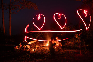 three hearts, lantern drawing, love, valentine's day on the ocean shore, valentine's day on vacation, vacation with family