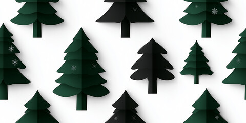 Wall Mural - Geometric Christmas tree pattern in dark green and black, paper art style, modern holiday decor