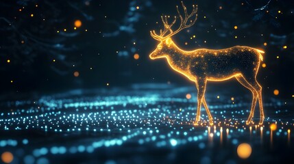Poster - Deer shining brightly with dotted lights on dark image