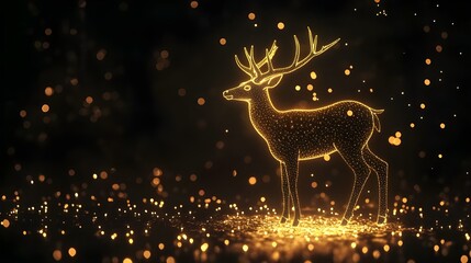 Poster - Glowing deer against dark background with dotted lights picture