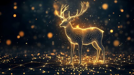 Poster - Illuminated deer under dark background with light dots picture