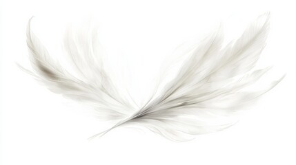 Two Delicate White Feathers on White Background.