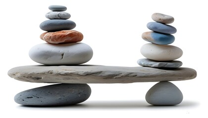 Canvas Print - Harmony and Balance: A Pyramid of Balanced Pebbles on a White Background