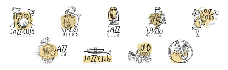 Canvas Print - Jazz Club Logo Design with Hand Drawn Element Vector Set