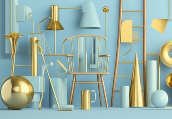 Poster - Designed by Trendy minimal poster. Modern illustration of abstract background with realistic geometric objects.