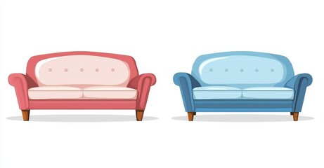 Poster - A semi flat set of RGB colored office furniture. A psychologist's office. A comfortable workplace, corporate interior. A collection of cartoon objects on a white background with couch.