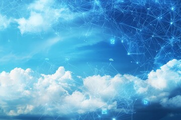 Poster - Digital connections symbolized by a stylized cloud symbol on a blue background