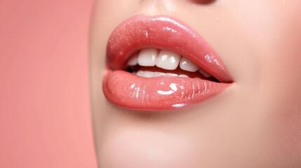 Perfectly glossy lips with a touch of coral lip gloss