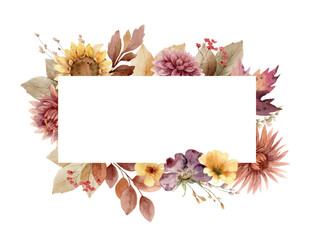 Wall Mural - autumn vector floral illustration clipart. fall rectangle frame. burnt orange, burgundy and terracot