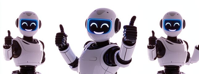 Poster - On a transparent background, a friendly robot gives thumbs up