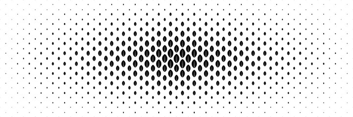 Poster - horizontal halftone of black leaves spread from center design for pattern and background.