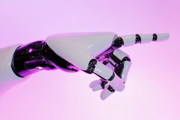 Poster - The white cyborg robotic hand with the finger pointed at it - isolated on a free PNG background.