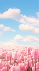 Sticker - Field of pink tulip sky landscape outdoors.