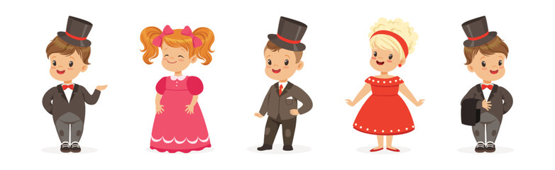 Wall Mural - Little Boy and Girl Wear Elegant Fashion Dress and Apparel Vector Set