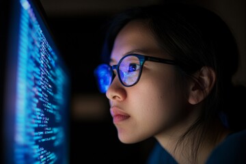 Poster - A collage photo of a professional IT specialist using a device to write code on a computer network