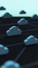 Poster - Digital cloud computing logo and ring rotating around logo with AI icons spread across abstract background with storage big data backup in blue