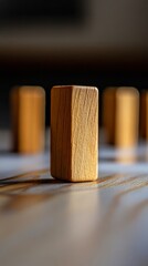 Poster - Close-up of wooden block with blurred background, abstract composition. Minimalist design and texture concept