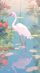 Sticker - Crane in a pond flamingo outdoors animal.