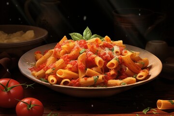 Poster - Food penne pasta plate.