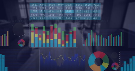 Poster - Image of financial data processing over empty office