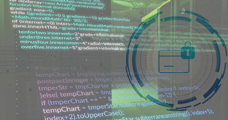 Poster - Image of padlock and digital data processing over computer servers