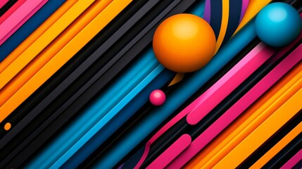 Wall Mural - Vibrant abstract geometric pattern with colorful lines and spheres, creating a dynamic and modern visual composition.