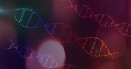 Sticker - DNA strands image over colorful abstract background